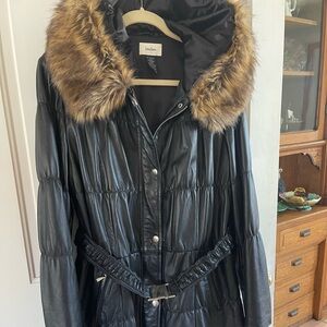 Neiman Marcus Black ALL LEATHER FUR HOODED JACKET XL